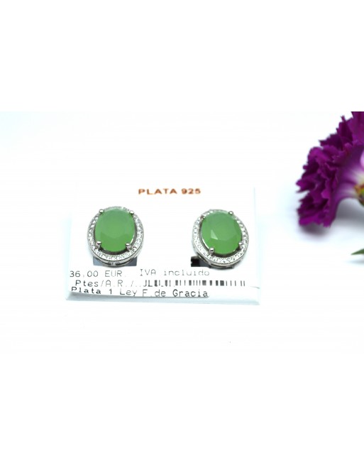 pendientes plata y piedra verde